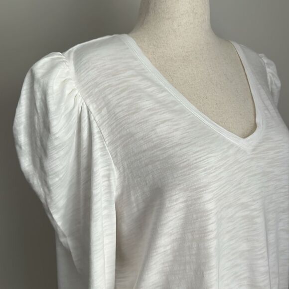 Chico’s Size 3 XL White Puff Sleeve Top V-Neck Cotton Modal Blend Long Sleeve - Picture 4 of 11